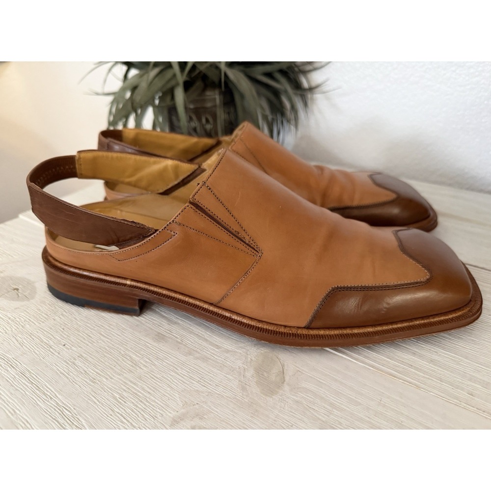 MEZLAN Slingback Leather Loafers Men Sz 9 Two Tone Brown Square Toe Italian Shoe